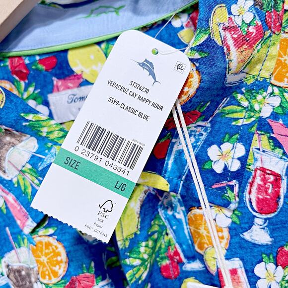 Tommy Bahama Veracruz Cay Happy Hour Shirt Blue Floral Cocktail Mens Large - Picture 8 of 10
